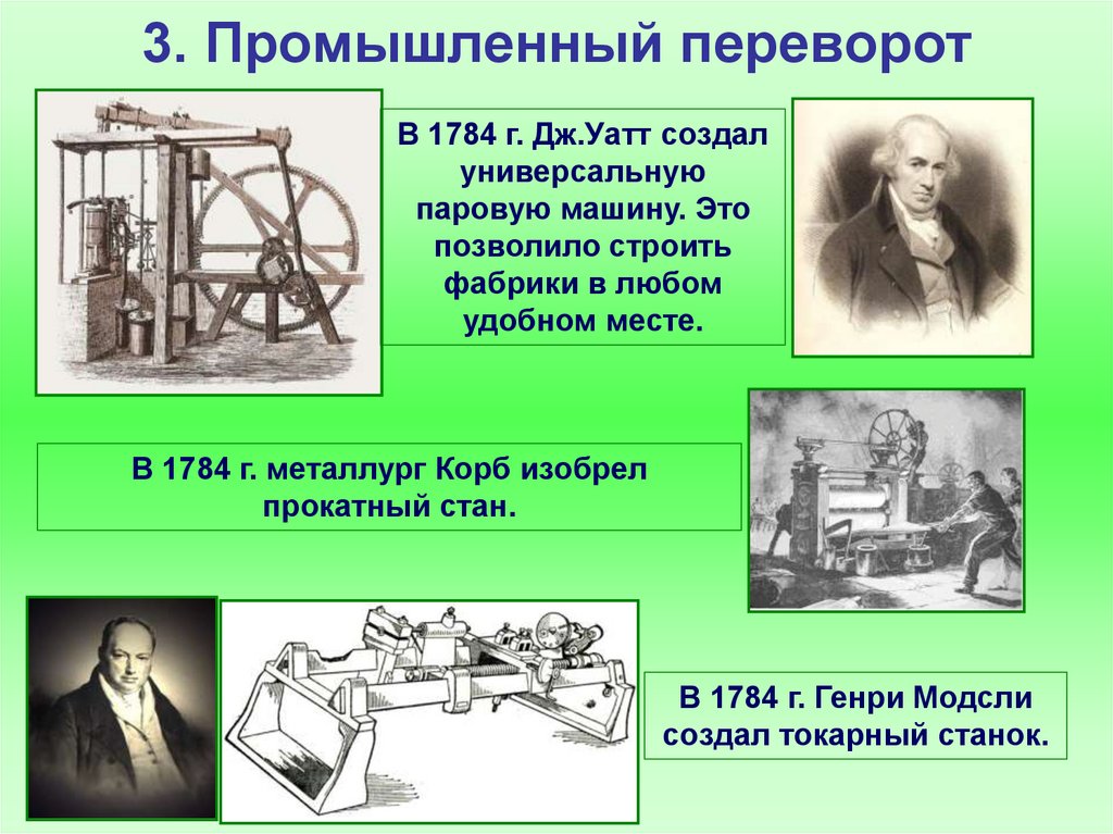 Изобретатели промышленного переворота. В 1784 Г. Генри Корб - Металлург изобрёл прокатный стан.. 1784 Г. – изобретен токарный станок Генри Модсли.. Корб прокатный станок. Металлург Корб прокатный стан.