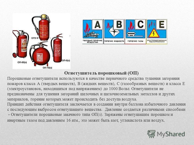 Огнетушитель для тушения пожара класса а