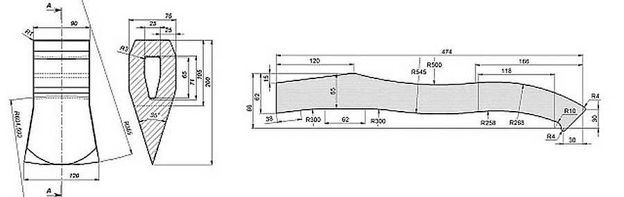 Чертеж рукоятки топора
