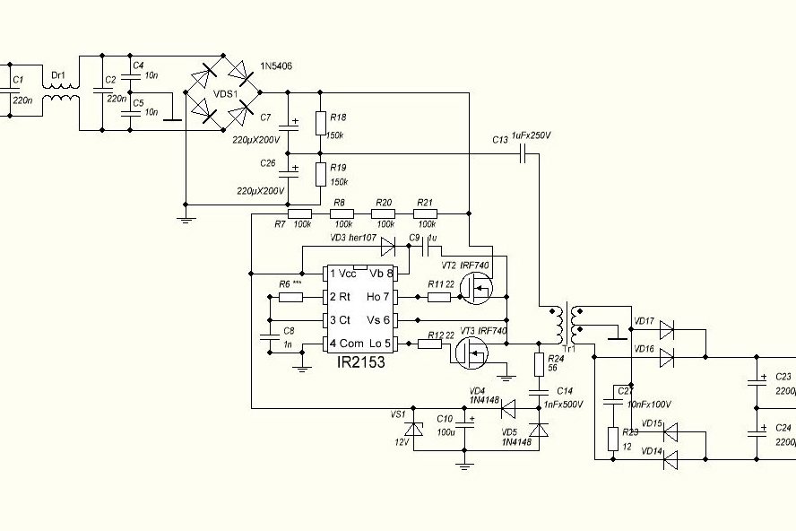 Ir2153 блок питания для шуруповерта схема