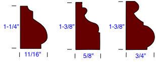 drawing of small Victorian style base cap molding profiles